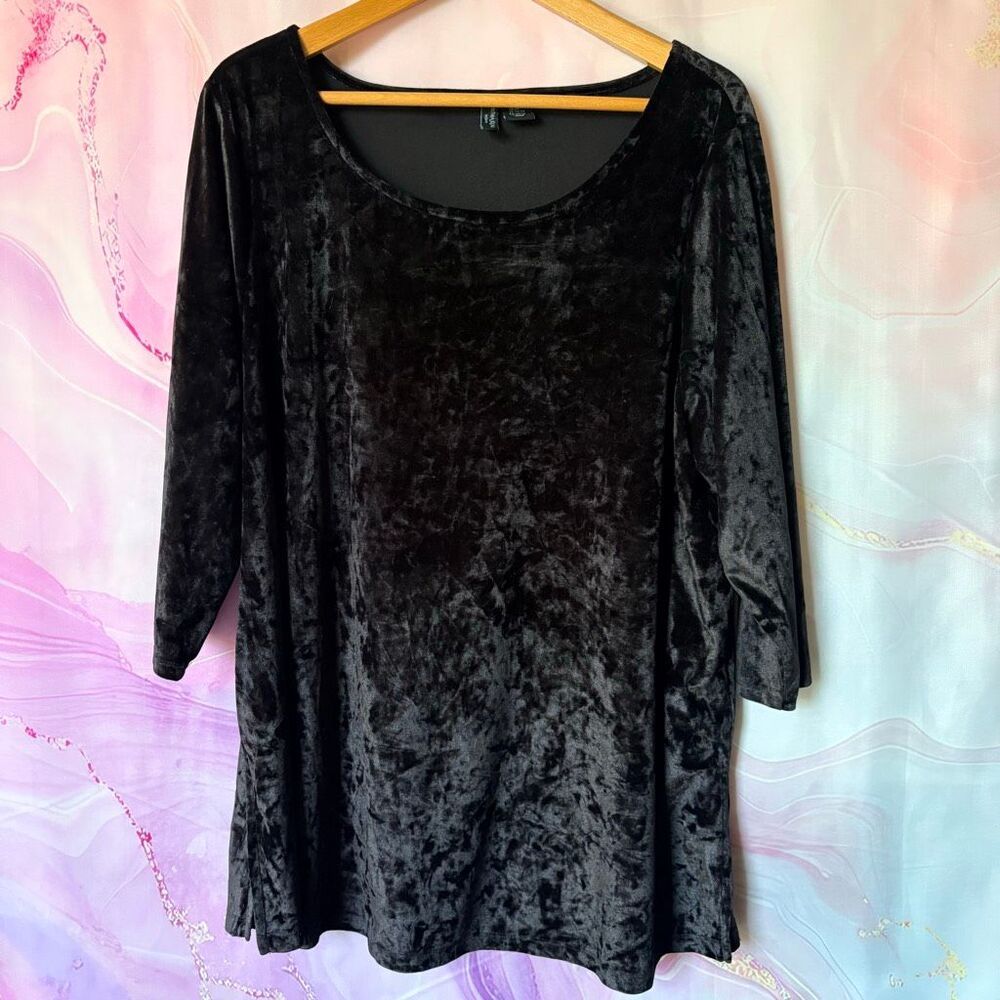 Cynthia Rowley 2X Black Crushed Velvet Blouse Classic Formal Cocktail Evening